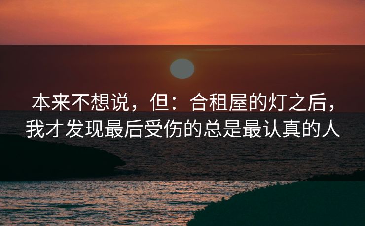 本来不想说，但：合租屋的灯之后，我才发现最后受伤的总是最认真的人